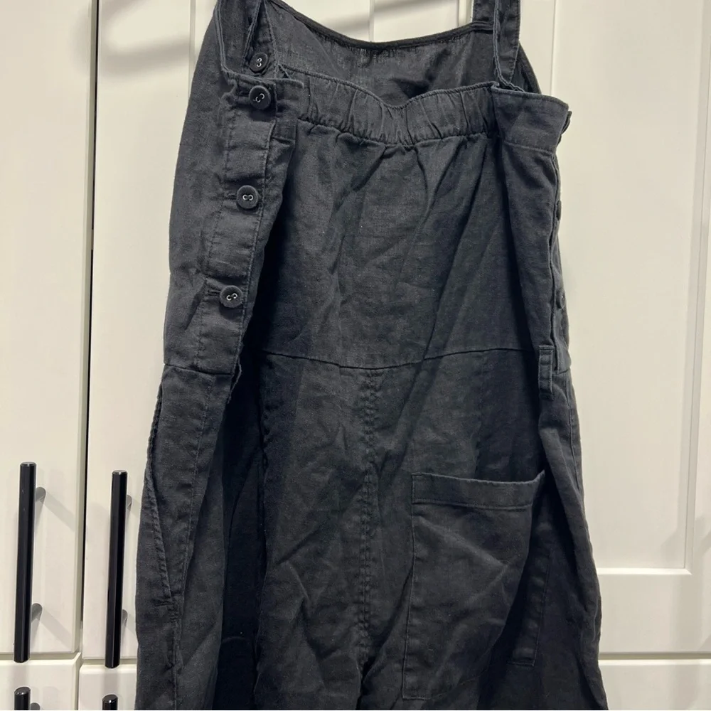 Everlane Square Neck Crop Flax Linen Overall Jumpsuit Size 6 Washed Black